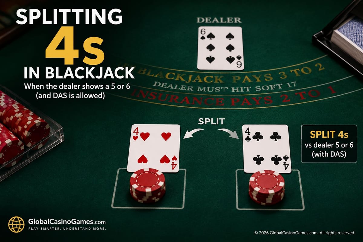 Pair of 4s split against a dealer 6 in blackjack.