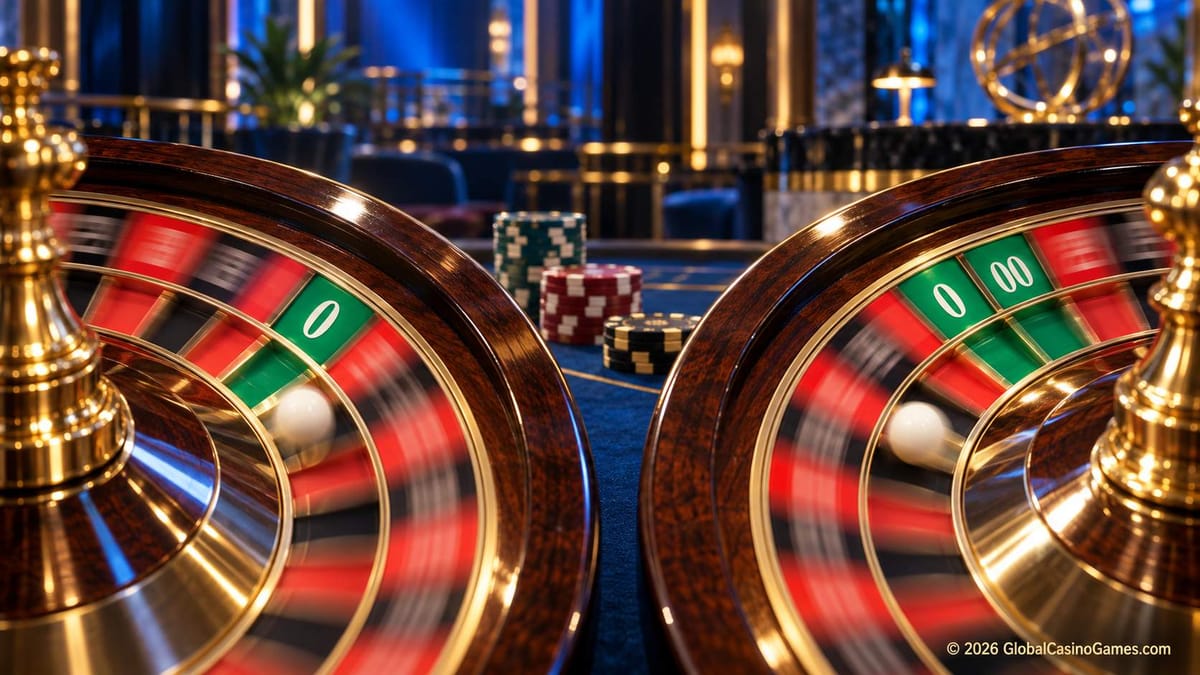 Single-zero and double-zero roulette wheels showing 0 and 00