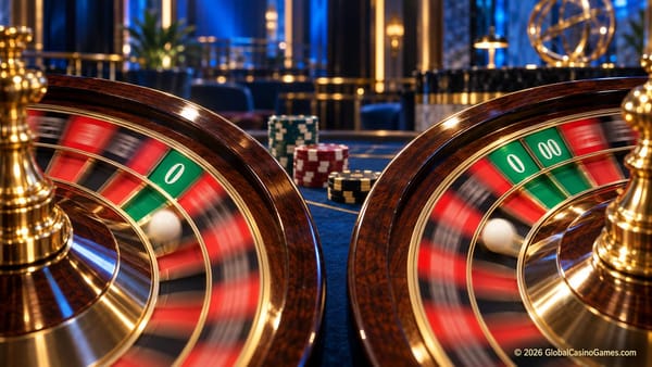 Single-zero and double-zero roulette wheels showing 0 and 00